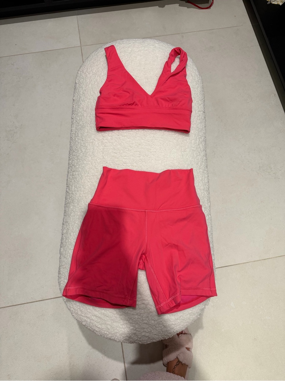 Hot Pink Athletic Set - Sports Bra & High-Waist Bike Shorts